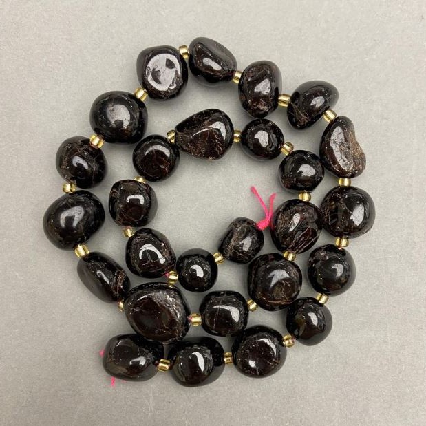 Garnet Nugget Beads, diameter 11-16x10-15mm+- with 3mm+- seed beads on a strand, length 41cm+