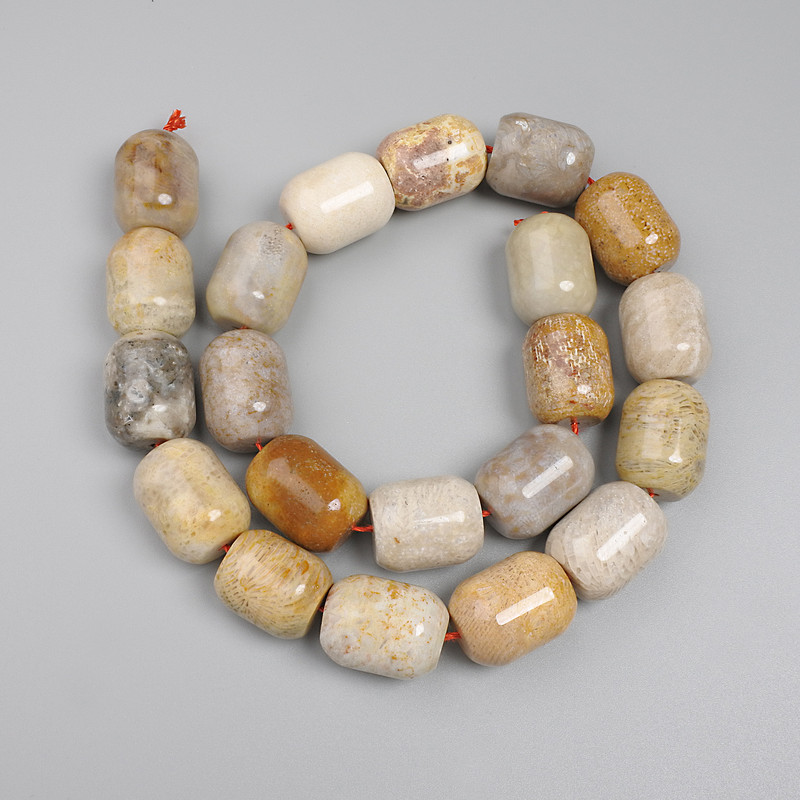 Fossil Coral Beads Barrel, diameter 19x15mm+/- on thread, length 40cm+
