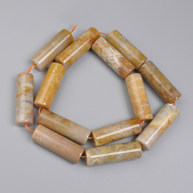 Fossil Coral Beads, cylinder, diameter 28x10mm+/-, on a strand, length 39cm+