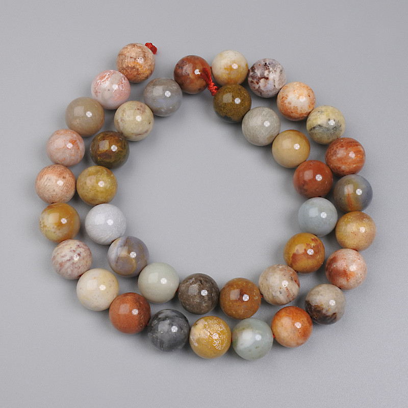 Fossil Coral Beads, smooth round, diameter 10mm+/-, on a strand, length 39cm+
