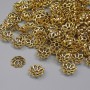 Bead Cap Finding, gold-tone metal, diameter 7x1mm+/-, hole diameter 1.5mm+/-, pack 20g (~143pcs)