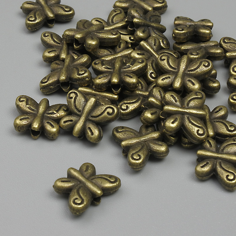 Butterfly Spacer Bead Finding, bronze-tone metal, diameter 10x7.5x1.5mm+/-, hole diameter 1.2mm+/-, pack 20g ~26pcs+