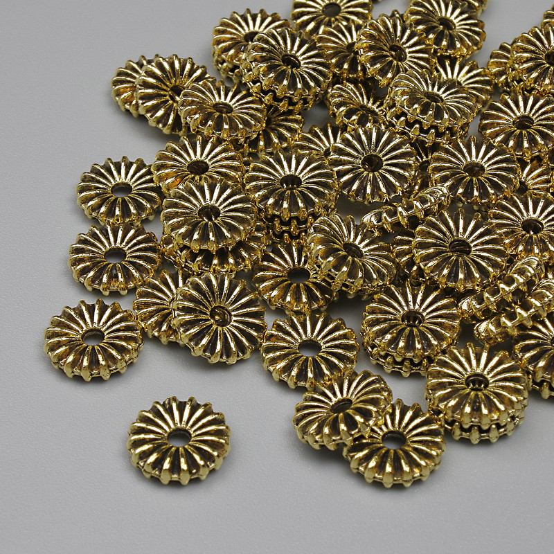 Spacer Bead Finding, gold-tone metal, diameter 7.5x2mm+/-, hole diameter 1.5mm+/-, pack 20g ~68pcs+