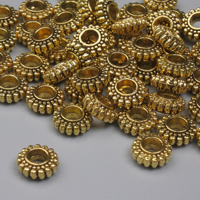 Jewellery Findings Rondelle Spacer Bead, Gold Metal Colour, Diameter 7x3mm+/- Hole 2.8mm+/- Pack 20g (~41 pcs)