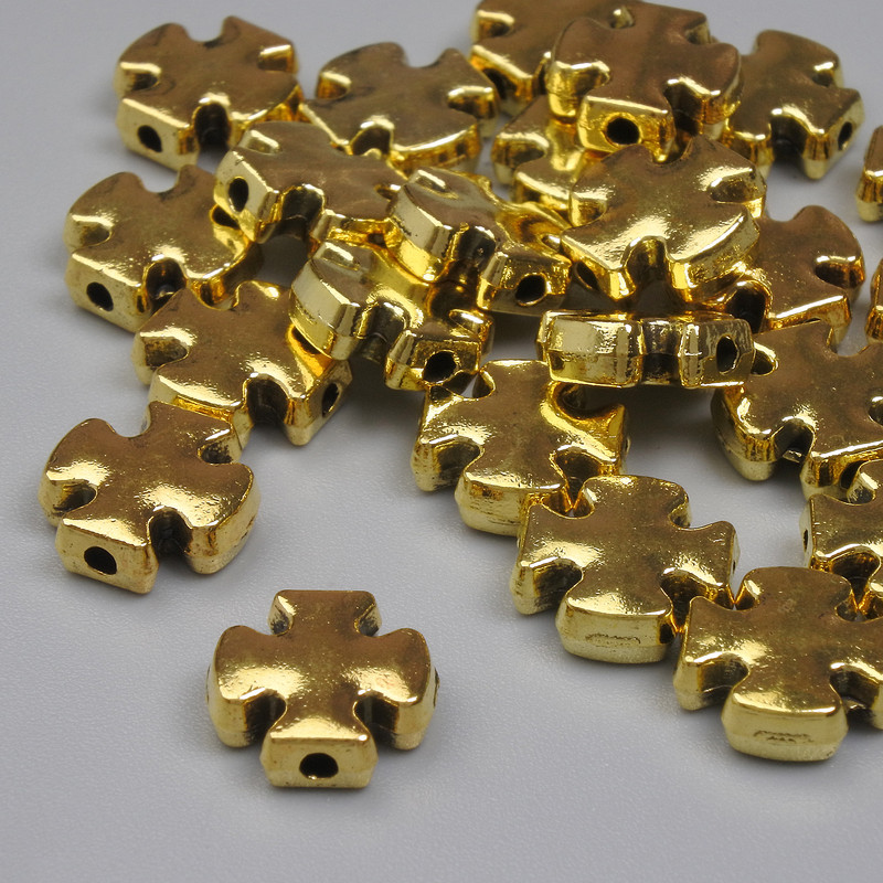 Jewellery Findings Cross Spacer Bead, Gold Metal Colour, Diameter 9x9mm+/- Hole 1.3mm+/- Pack 20g (~24 pcs)