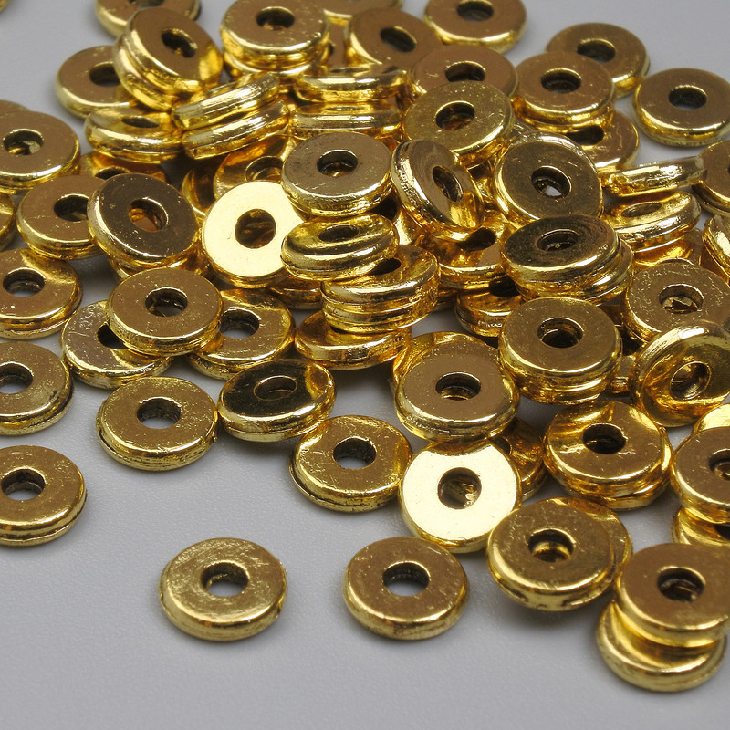 Gold-Tone Metal Spacer Bead, Diameter 6x1.5mm +/- Hole 1.7mm +/- Pack 20g (~99pcs)