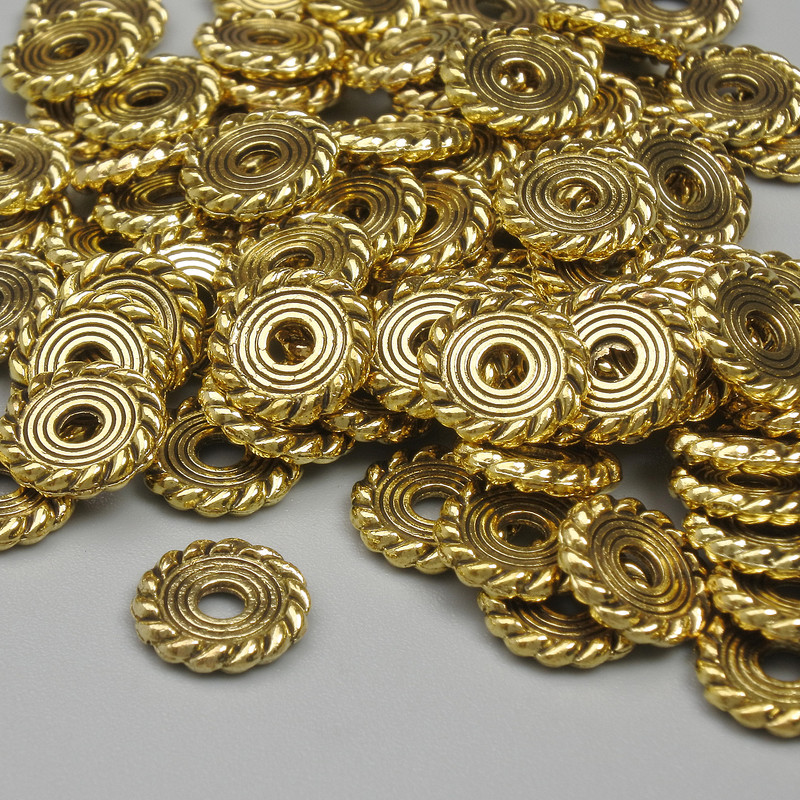 Gold-Tone Metal Spacer Bead, Diameter 8x1.5mm +/- Hole 2mm +/- Pack 20g (~80pcs)