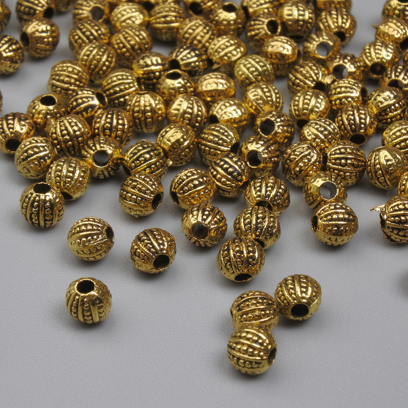 Gold-Tone Metal Spacer Bead, Diameter 4mm +/- Hole 1mm +/- Pack 20g (~125pcs)