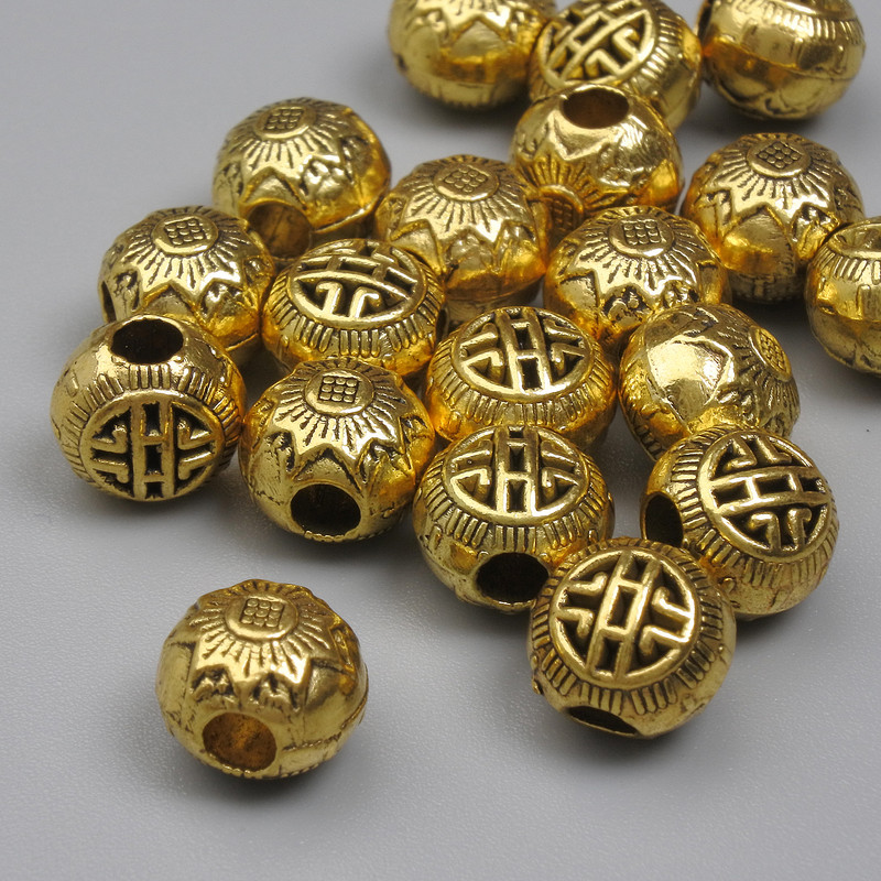 Gold-Tone Metal Spacer Bead, Diameter 8mm +/- Hole 2.5mm +/- Pack 20g (~19pcs)
