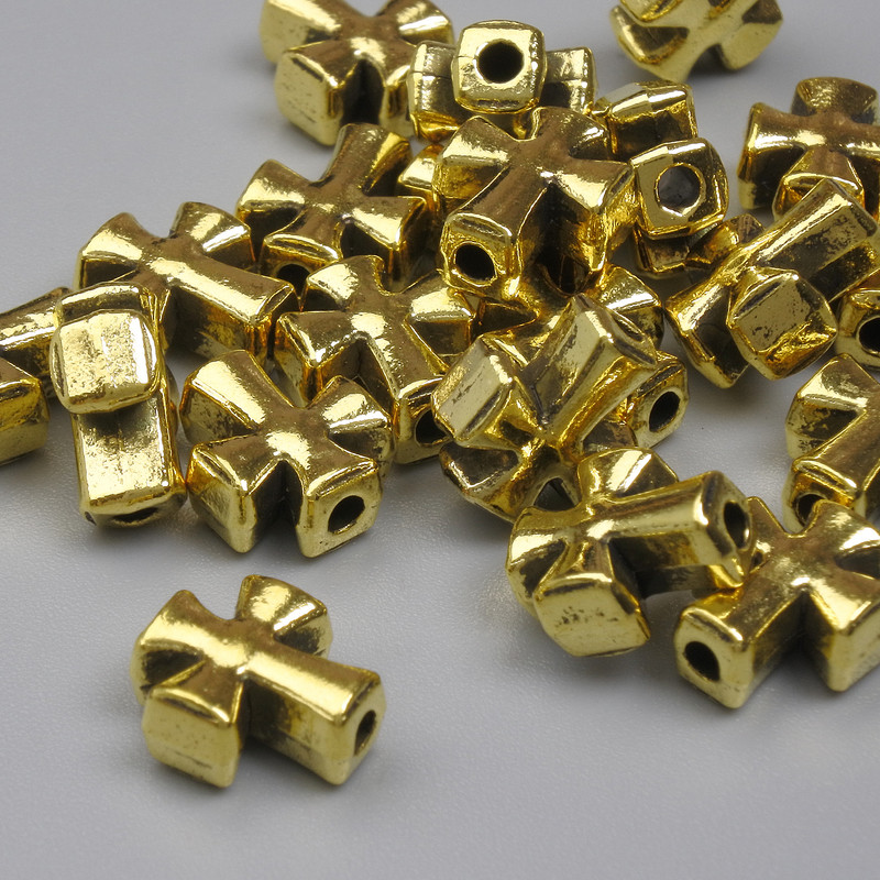 Gold-Tone Metal Cross Spacer Bead, Diameter 9x8mm +/- Hole 1.7mm +/- Pack 20g (~21pcs)