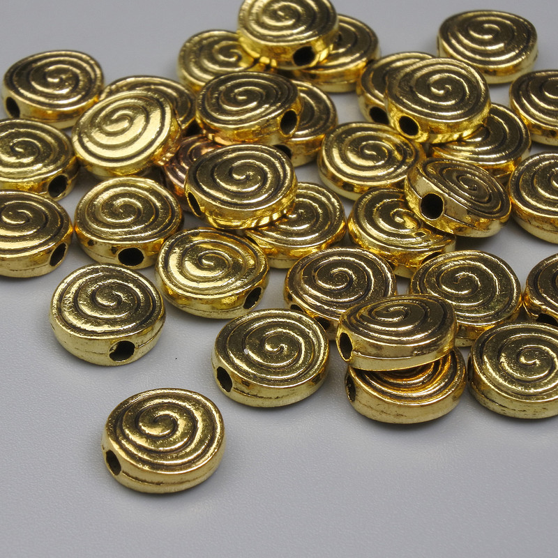 Jewellery findings gold-colour bead insert, diameter 8mm+/-, hole diameter 1.6mm+/-, pack 20g (~33 pcs)