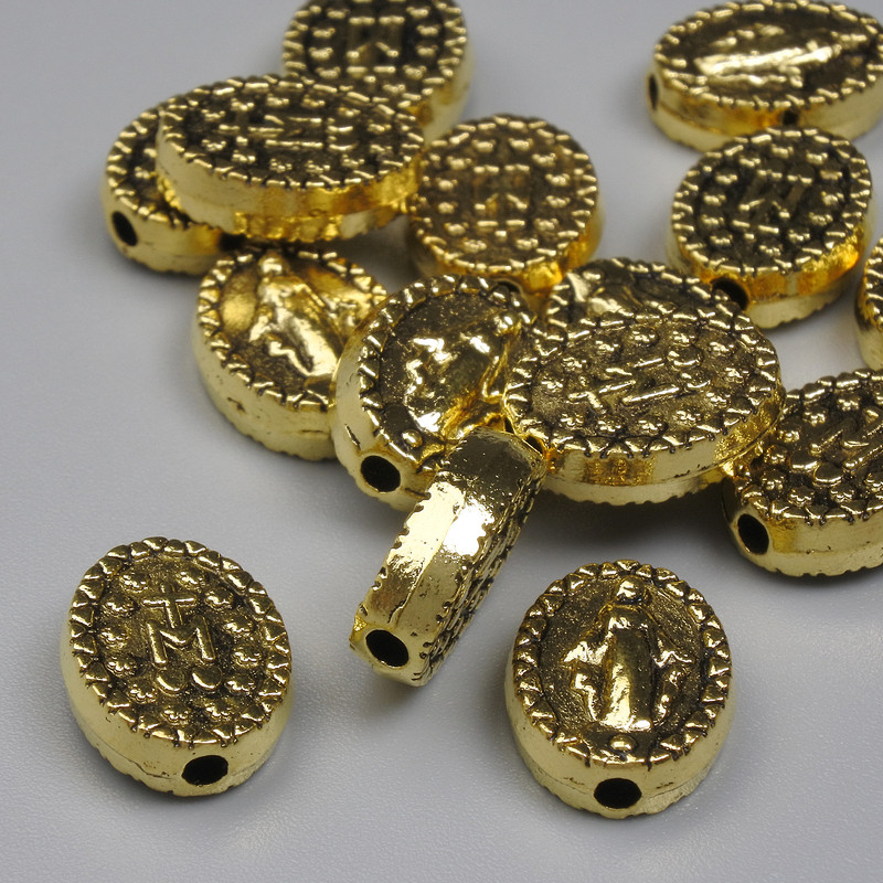 Jewellery findings gold-colour bead insert, diameter 11.5x9mm+/-, hole diameter 1.7mm+/-, pack 20g (~15 pcs)