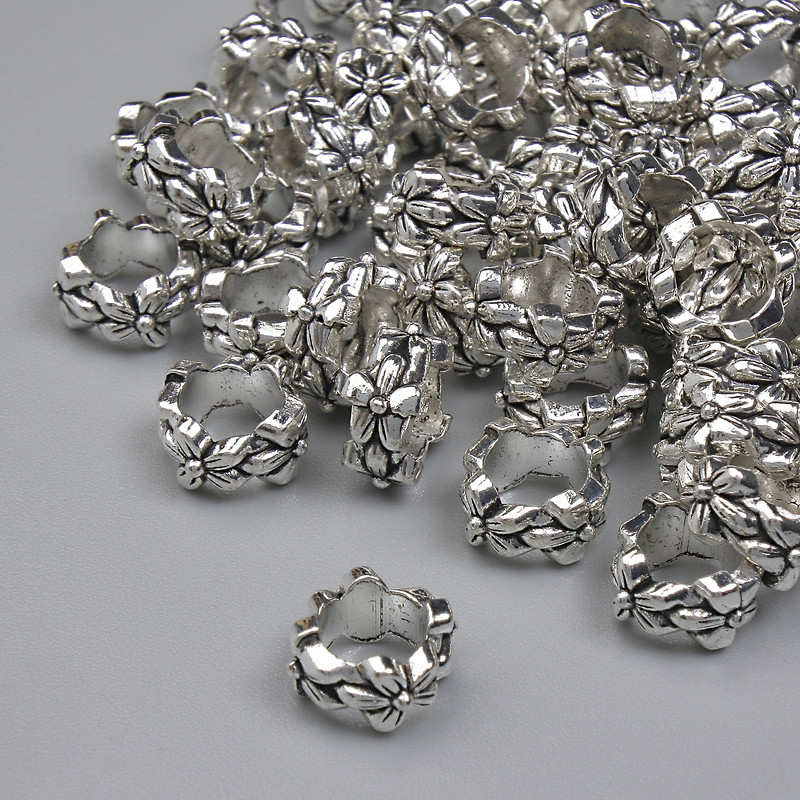 Jewellery findings silver-colour bead insert, diameter 7x4mm+/-, hole diameter 4.8mm+/-, pack 20g (~57 pcs)
