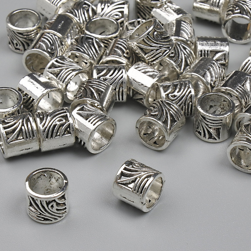 Jewellery findings silver-colour bead insert, diameter 6x7mm+/-, hole diameter 5mm+/-, pack 20g (~42 pcs)