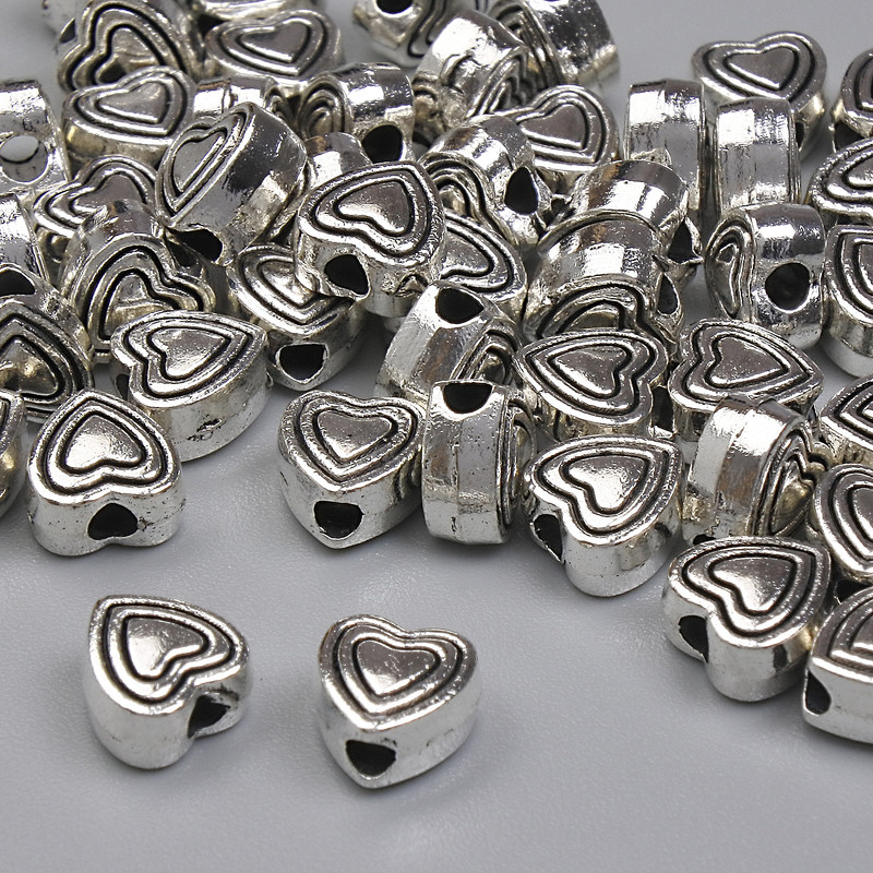 Heart Bead Insert Finding, Silver Metal Colour, Diameter 6mm+-, Hole Diameter 1.6mm+-, Pack 20g (~45pcs)