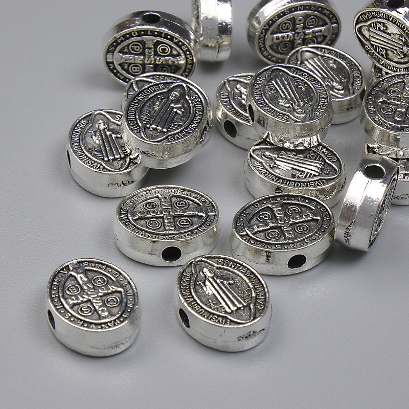 St. Benedict Bead Insert Finding, Silver Metal Colour, Diameter 10x8mm+-, Hole Diameter 1.5mm+-, Pack 20g (~19pcs)