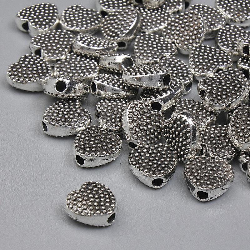 Heart Bead Insert Finding, Silver Metal Colour, Diameter 7mm+-, Hole Diameter 1.3mm+-, Pack 20g (~40pcs)