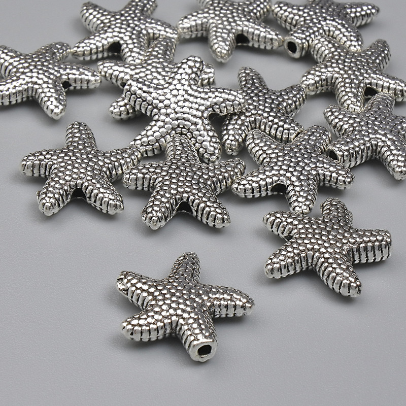 Starfish Bead Insert Finding, Silver Metal Colour, Diameter 14mm+-, Hole Diameter 1.5mm+-, Pack 20g (~14pcs)