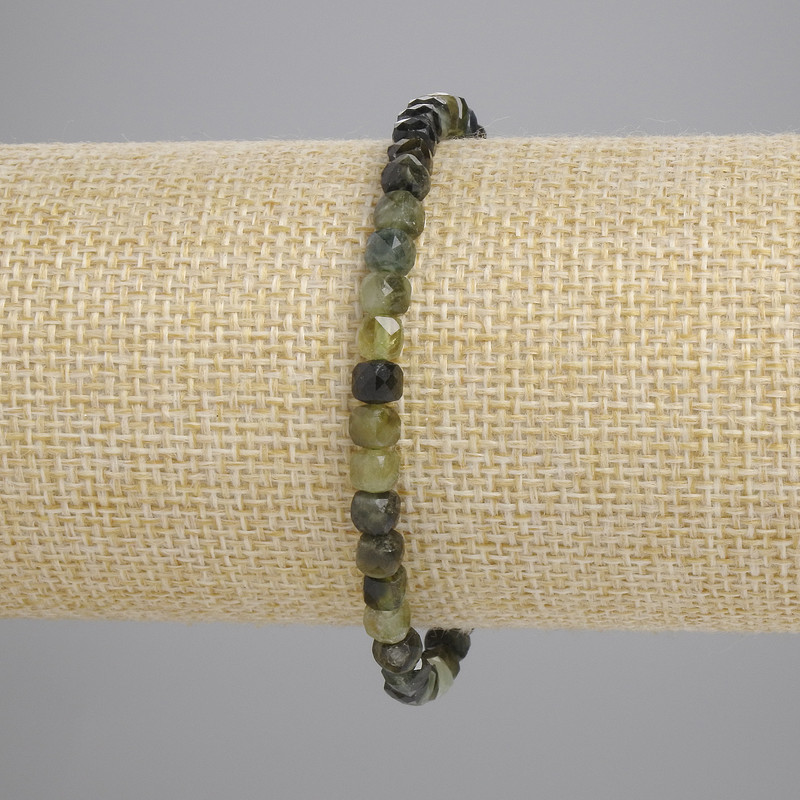 Green Tourmaline Bracelet Faceted Cube 4x4mm+-, Length 18cm+- Stretch