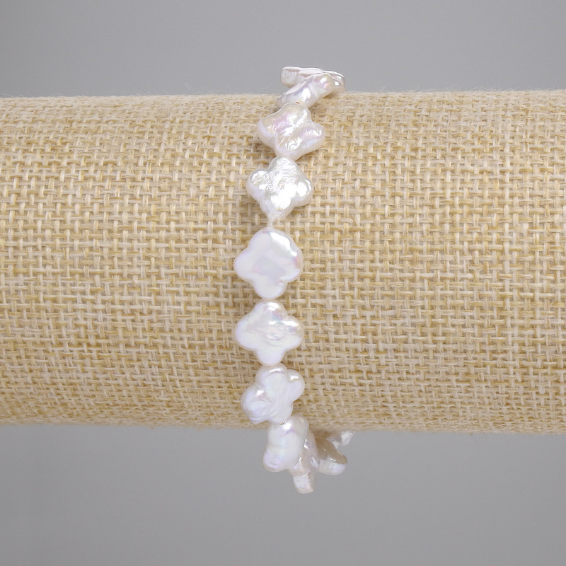 Baroque Pearl Bracelet, Petrol Tint Clover, Diameter 8.5-10.5x8.5mm+-, Length 18cm+- (Stretch)