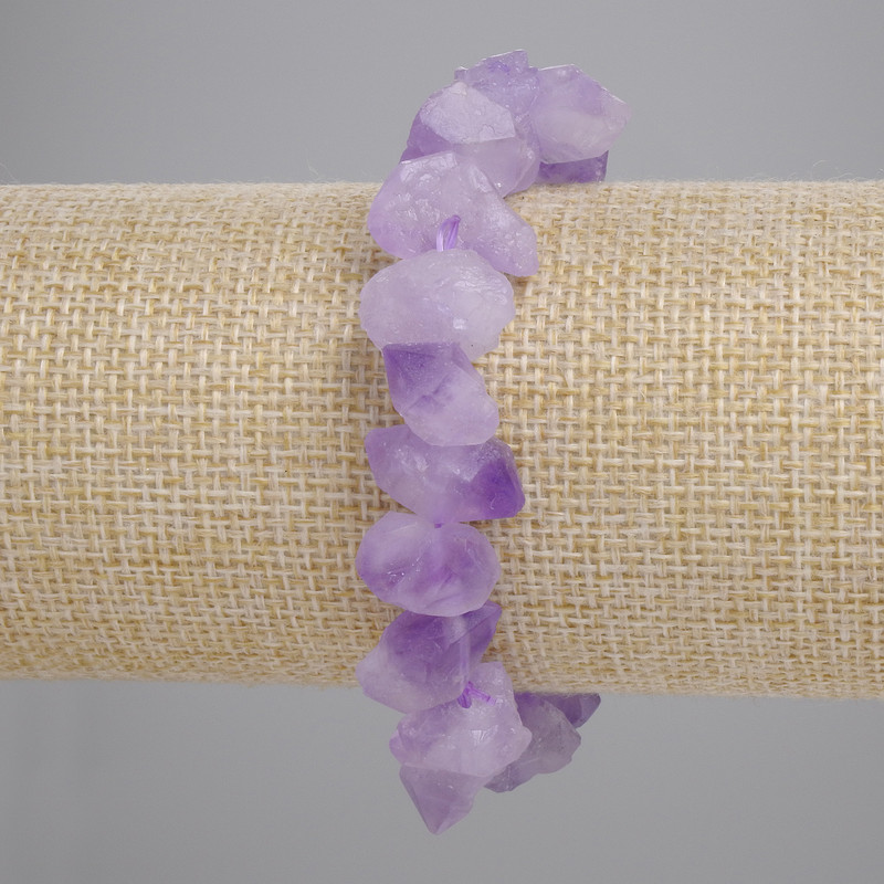 Bracelet Amethyst Raw Stones, diameter 10-17x12-13.5mm+-, length 18cm+- stretch
