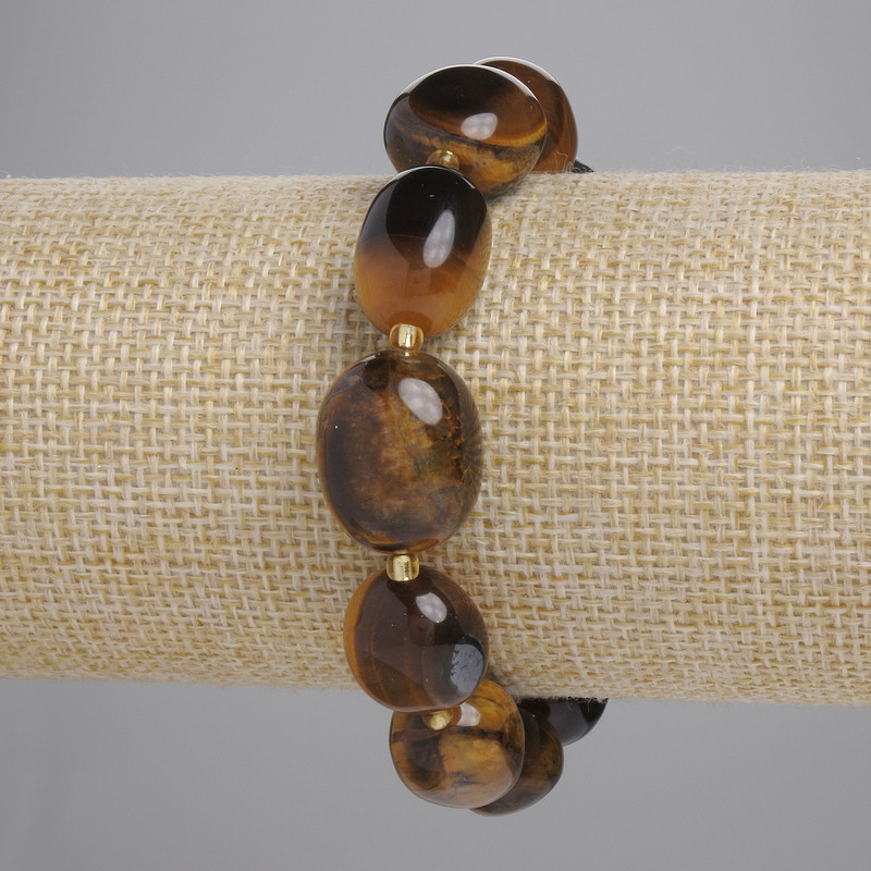 Bracelet Tiger's Eye Tumbled, diameter 15-18x12-14mm+- seed beads 3mm+-, length 18cm+- stretch