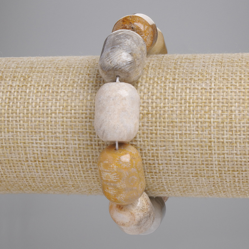 Bracelet Fossil Coral Barrel, diameter 19x15mm+-, length 18cm+- stretch