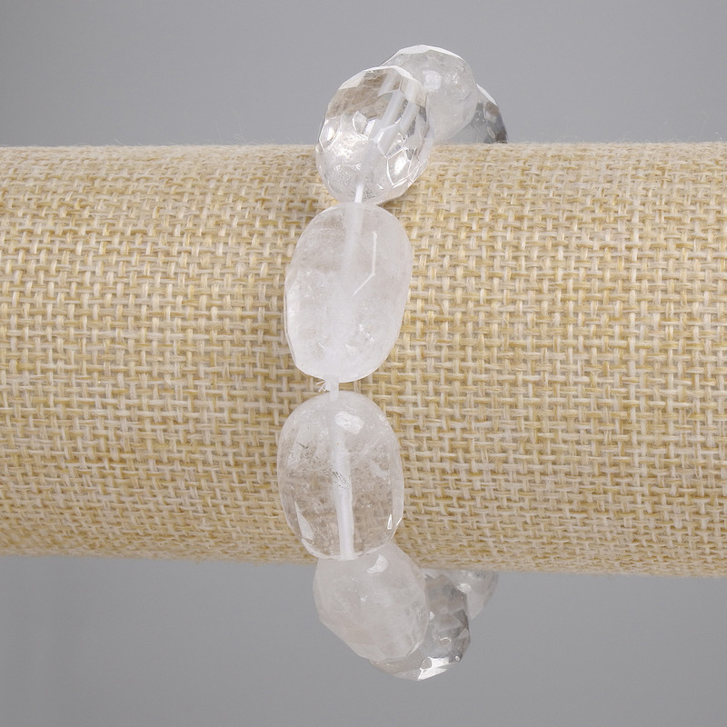 Bracelet Rock Crystal Faceted Tumbled 16-18x10-13.5mm+-, length 18cm+- stretch
