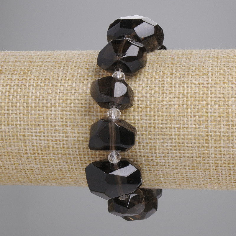 Bracelet Smoky Quartz Faceted Nuggets, diameter 12-18x10-13mm+- seed beads 5mm+-, length 18cm+- stretch