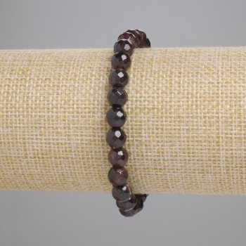 Bracelet Garnet Faceted Round Bead, diameter 7mm+-, length 18cm+- stretch