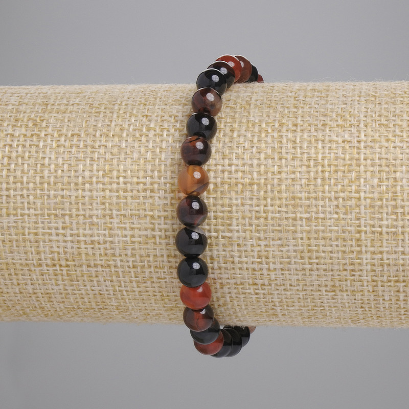 Agate Bracelet, smooth round beads, 6mm+/- diameter, 18cm+/- length, stretch