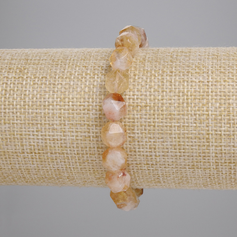 Citrine Bracelet, natural stone faceted beads, 9x8.5mm+/- diameter, 18cm+/- length (stretch)