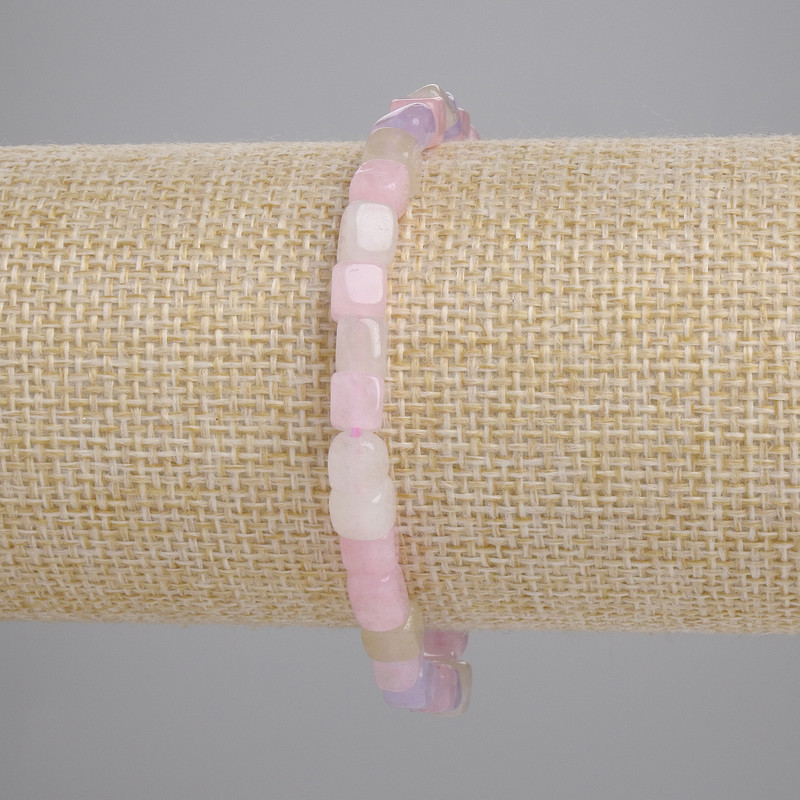 Morganite Bracelet, cube beads, 5mm+/- diameter, 18cm+/- length, stretch