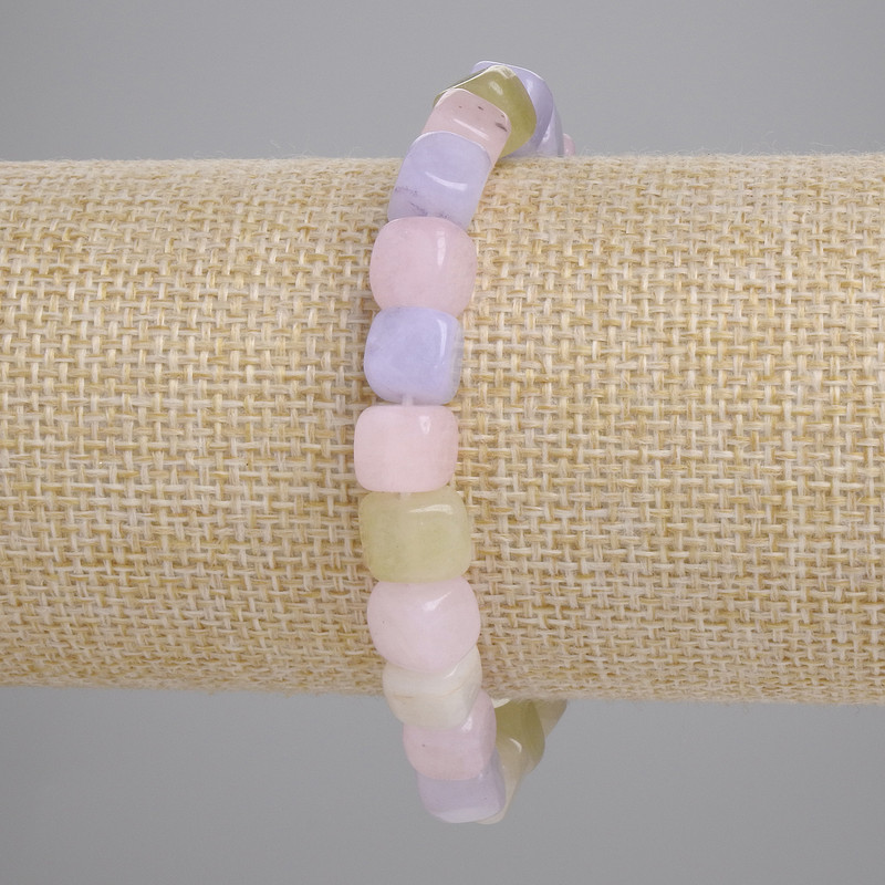 Morganite Bracelet, cube beads, 8mm+/- diameter, 18cm+/- length, stretch