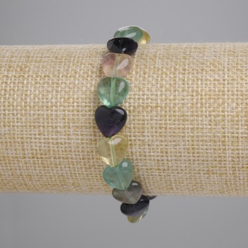 Fluorite Bracelet Natural Stone Heart, Diameter 10mm+-, Length 18cm+- (Stretch)