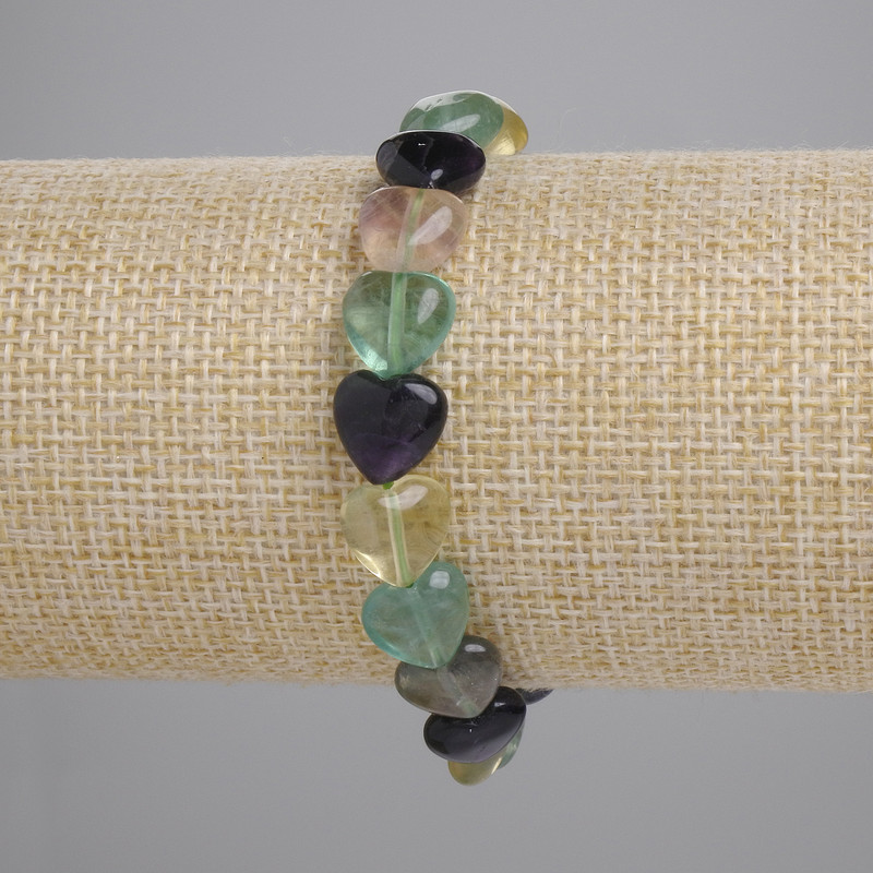 Fluorite Bracelet Natural Stone Heart, Diameter 10mm+-, Length 18cm+- (Stretch)