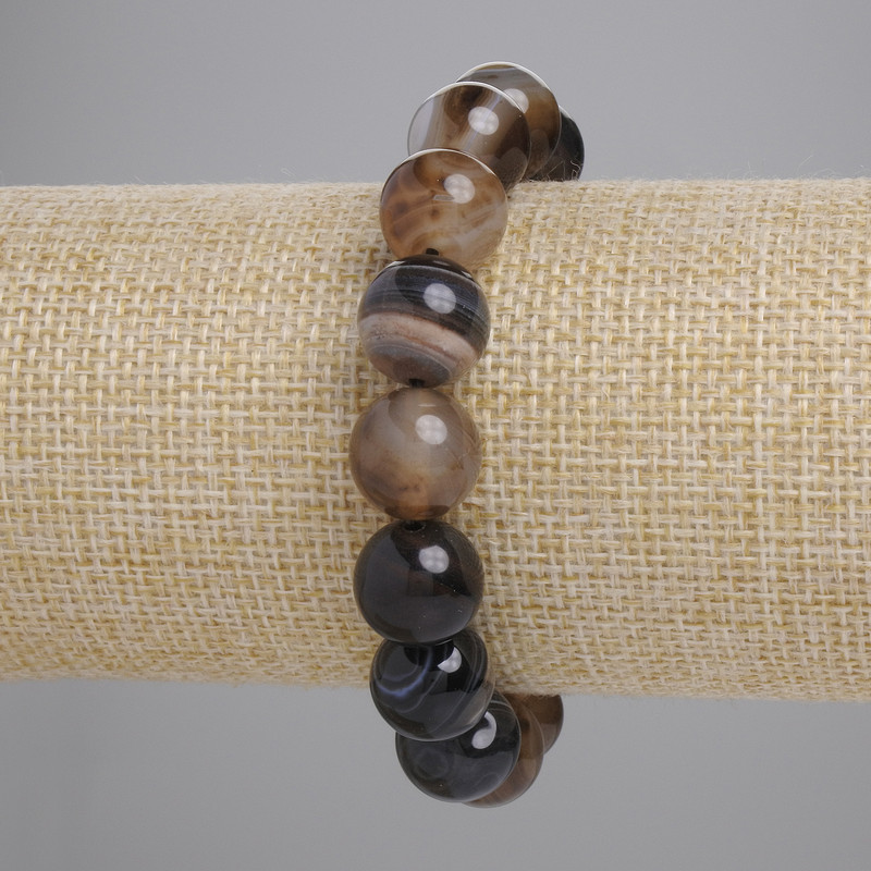 Agate Bracelet Smooth Bead, Diameter 12mm+-, Length 18cm+- Stretch