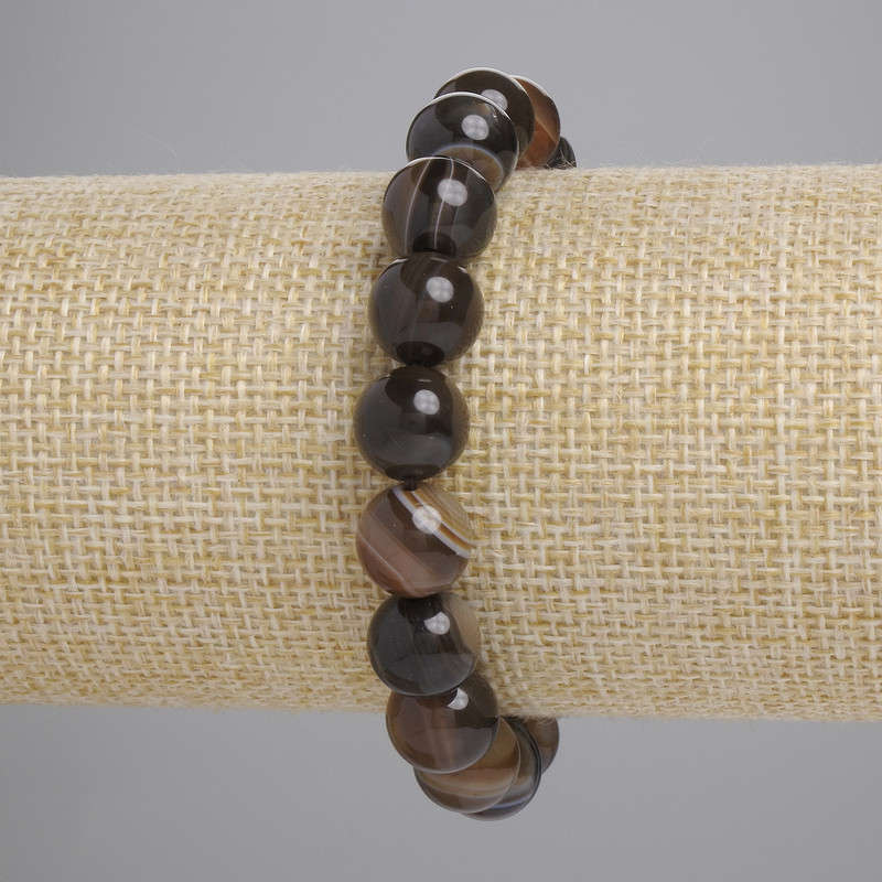 Agate Bracelet Smooth Round Beads, Diameter 10mm+-, Length 18cm+- Stretch