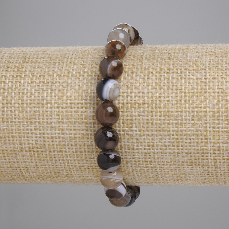 Agate Bracelet Smooth Round Beads, Diameter 8mm+-, Length 18cm+- Stretch