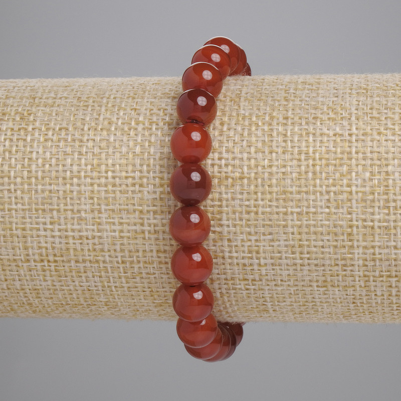 Carnelian Bracelet, smooth round beads, diameter 8mm+/-, length 18cm+/- stretch