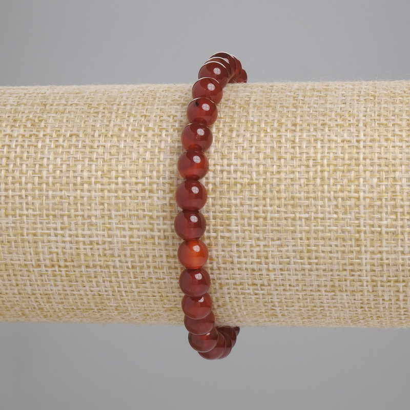 Carnelian Bracelet, smooth round beads, diameter 6mm+/-, length 18cm+/- stretch