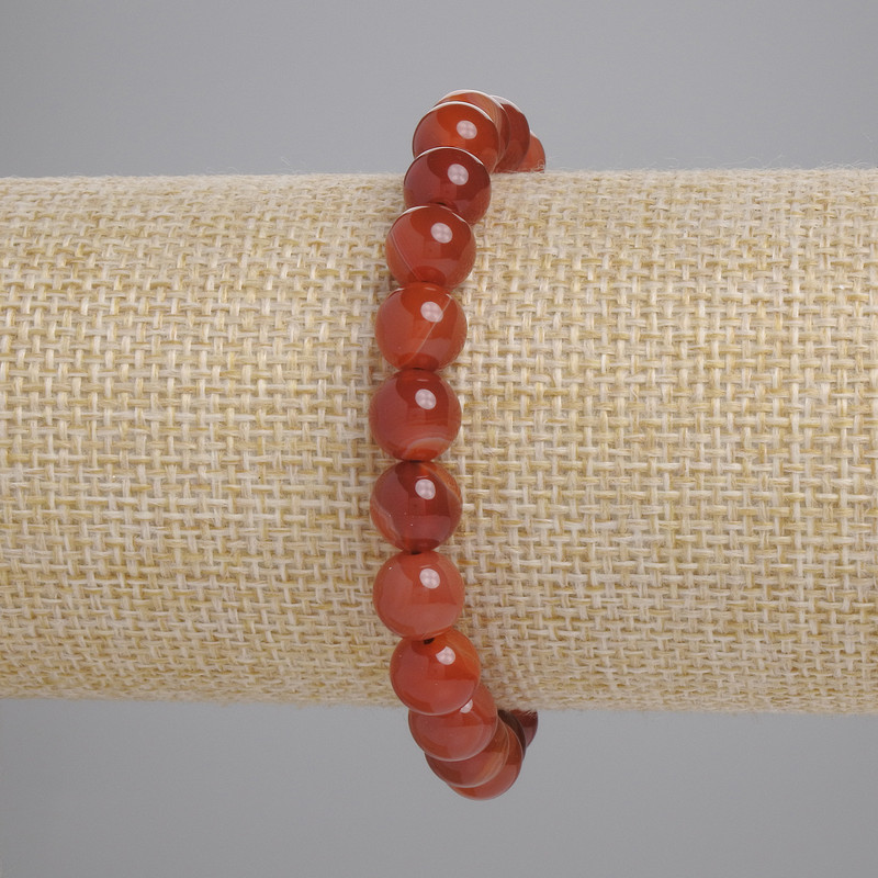 Carnelian Bracelet, smooth round beads, diameter 8mm+/-, length 18cm+/- stretch