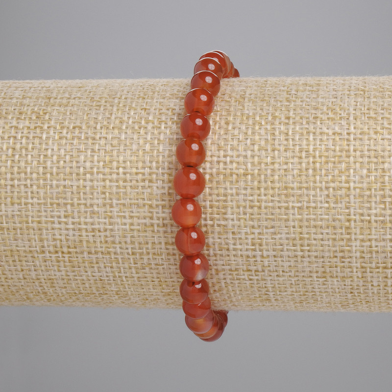 Carnelian Bracelet, smooth round beads, diameter 6mm+/-, length 18cm+/- stretch