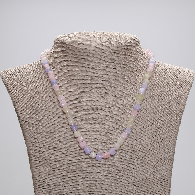 Morganite Necklace, Cube Beads, Diameter 5x5mm+-, Length 45cm+- with Clasp