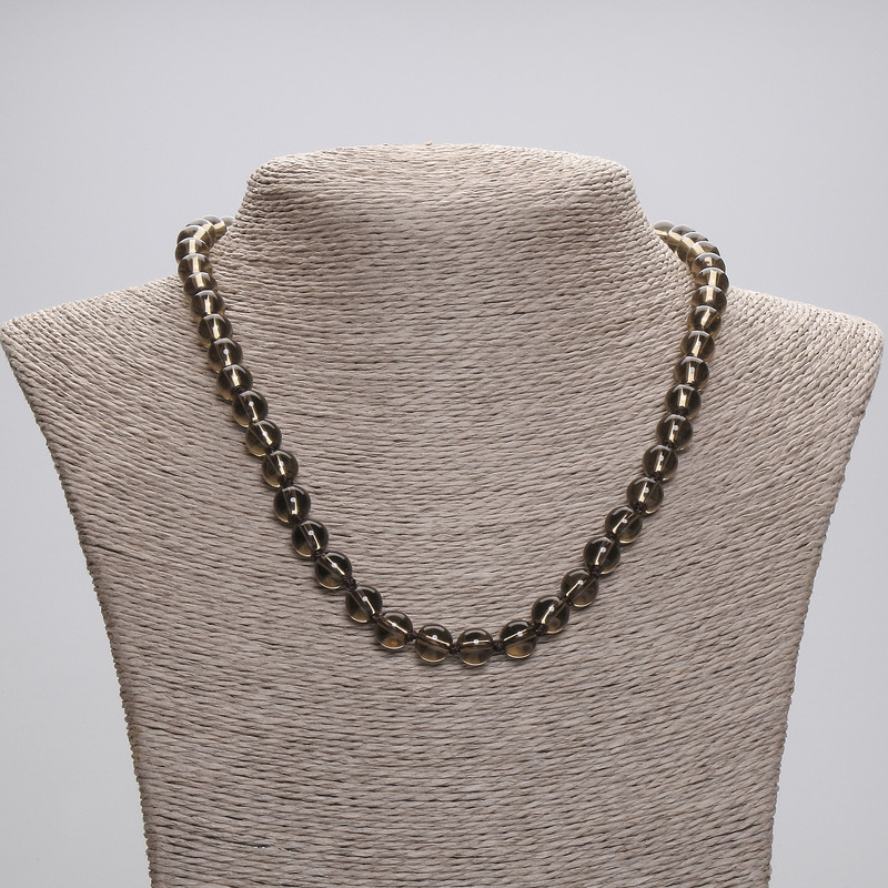 Smoky Quartz Necklace, smooth round beads, diameter 8mm+/-, length 45cm+/- with clasp