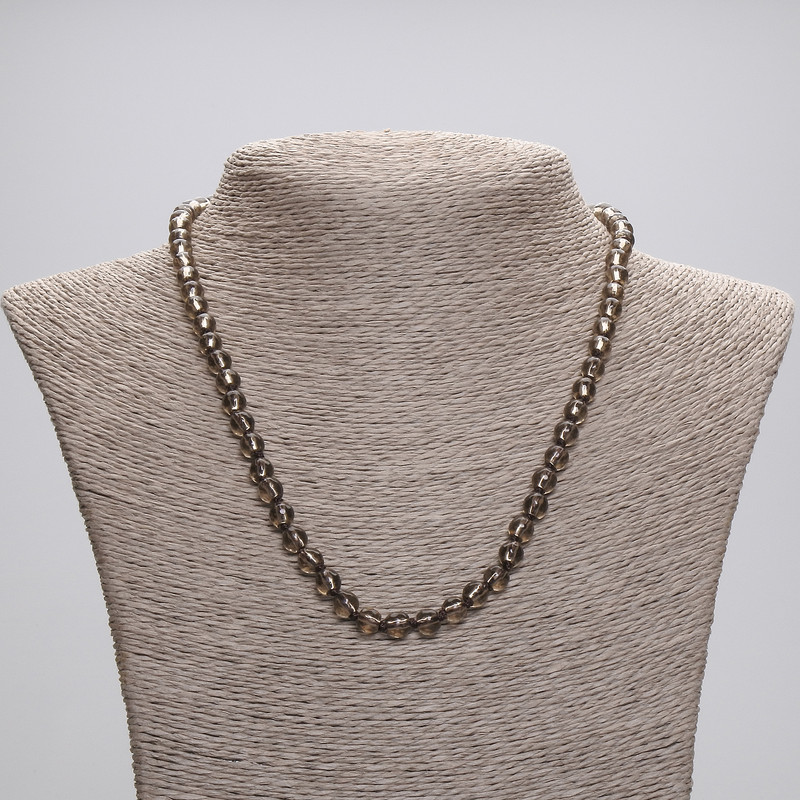 Smoky Quartz Necklace, Faceted Round Beads, Diameter 6mm+-, Length 45cm+- with Clasp