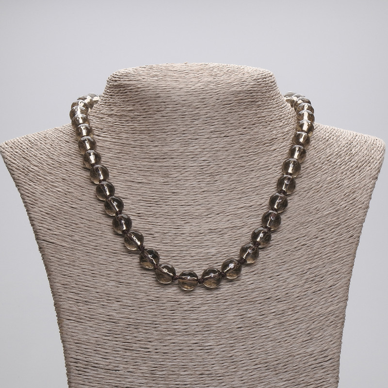 Smoky Quartz Necklace, faceted round beads, diameter 9mm+/-, length 45cm+/- with clasp