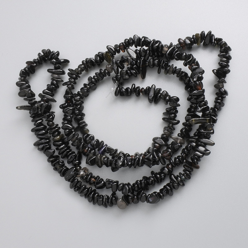 Silver Obsidian Beads, Natural Stone Chips on Fishing Line, Diameter 5-8.5x2-4mm+/-, Length 78cm+