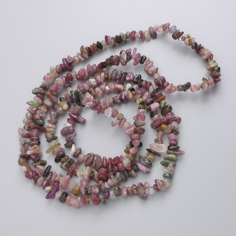 Tourmaline Beads, Natural Stone Chips on Fishing Line, Diameter 4.5-9x2-3.5mm+/-, Length 80cm+