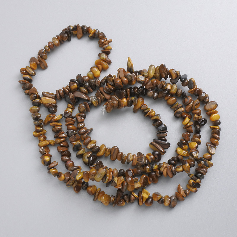 Tiger's Eye Beads, Natural Stone Chips on Fishing Line, Diameter 4-7x1-3.5mm+/-, Length 78cm+